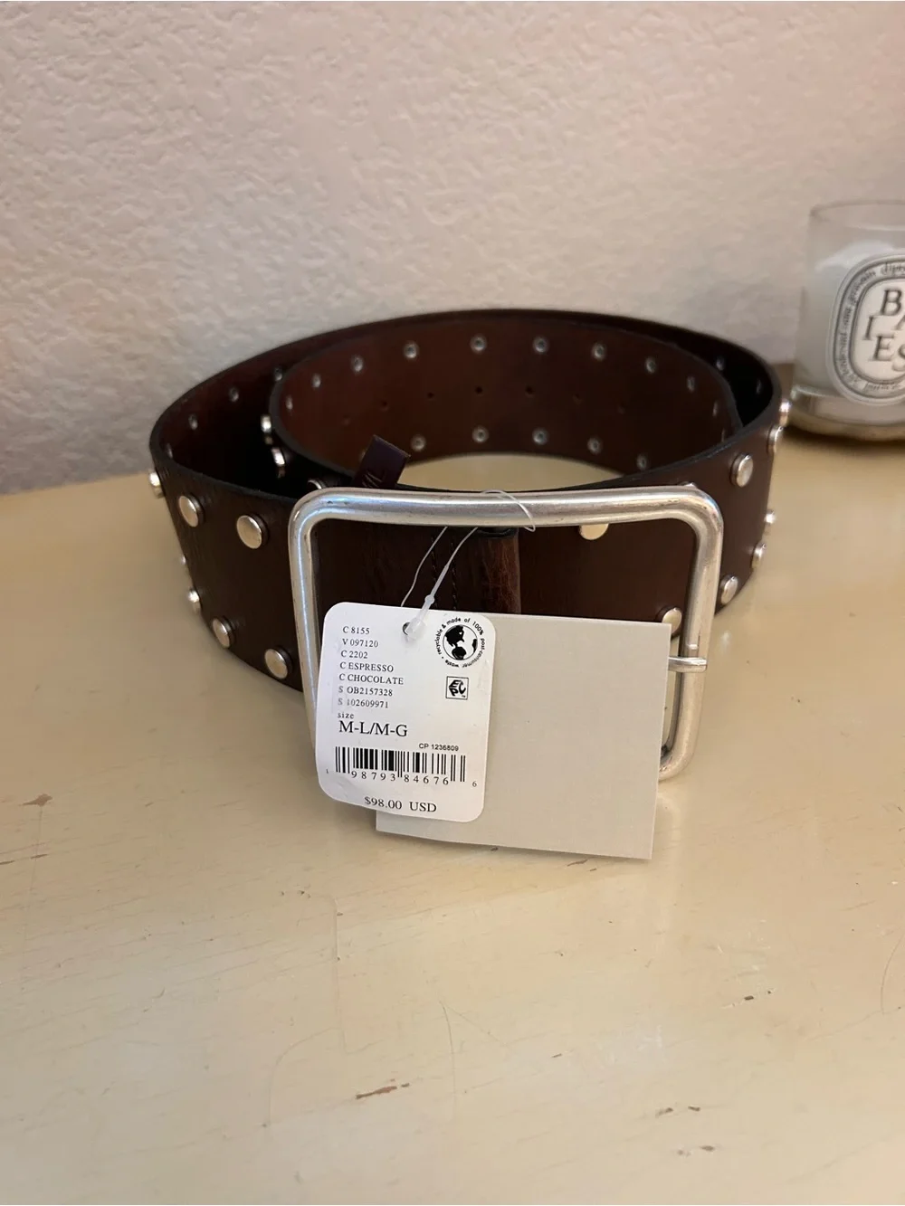 NWT Free People Hex Studded Hip Belt Espresso